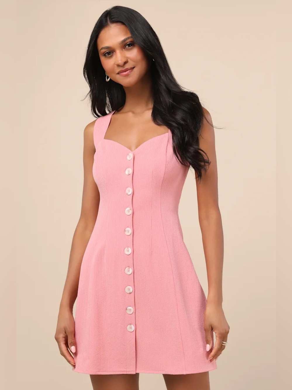 Lulus Sarie Pink Textured Button-Front Mini Dress small nwt